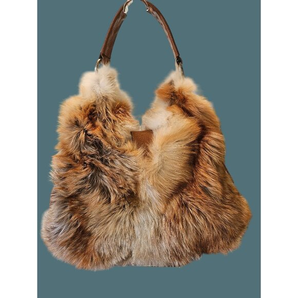 Adrienne Vittadini Real Fur Hobo Shoulder Bag Mob Wife Old Money Luxury - Picture 1 of 15